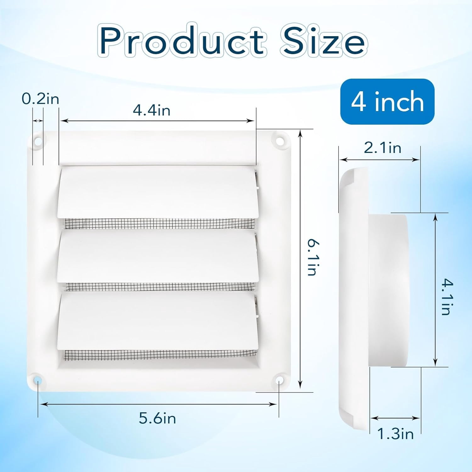 Detetap 4" Dryer Vent Cover for Exterior Wall Vent Hood Outlet Airflow Vent Dryer Air Vent with Plastic Screen Includes 4 Screw for Easy Installation (White)