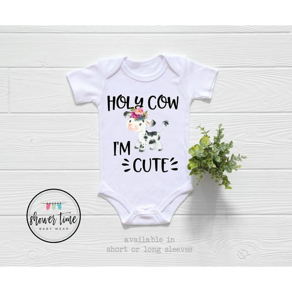 Cow Baby Bodysuit - Holy Cow I'M Cute Bodysuit -Hipster Baby Bodysuit-Cute Baby Bodysuit-Farm Shirt-Cow Baby Bodysuit-Holy Cow-Cow Shirt Cool Baby Clothing, BABY BODYSUIT LAT 4424