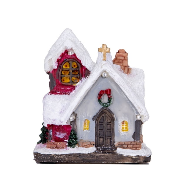 Advancent Navidad LED nieve casa escena luminosa cabina figuritas DIY Año Nuevo brillante pueblo Patio chimenea estantería adornos Kits de decoración para fiestas Tipo 2
