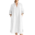 thumbnail image 3 of UKHCCC Plus Size Women's Linen Cotton Loose Fit V-Neck Midi Dress with Pockets Casual Summer Flowy A-Line Silhouette Solid Button Detail S-3XL, 3 of 9