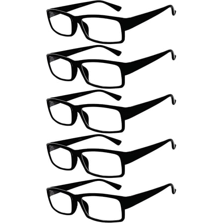 OWL 5 Pack Reading Glasses for Men and Women Black Rectangular Readers