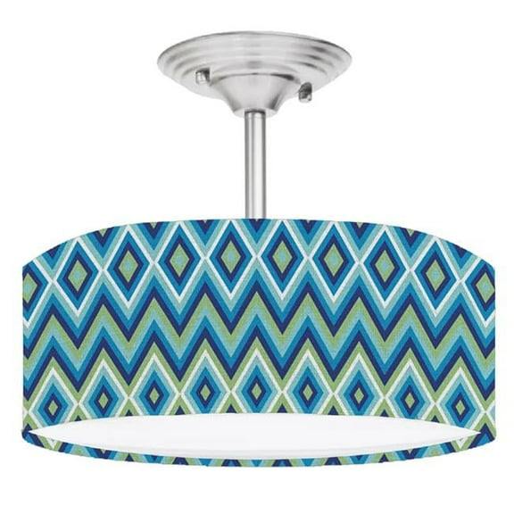 888 Cool Fans DR-0001131 Blue & Green Chevron 2 Light Brushed Nickel Drum Style LED Lamp Fixture