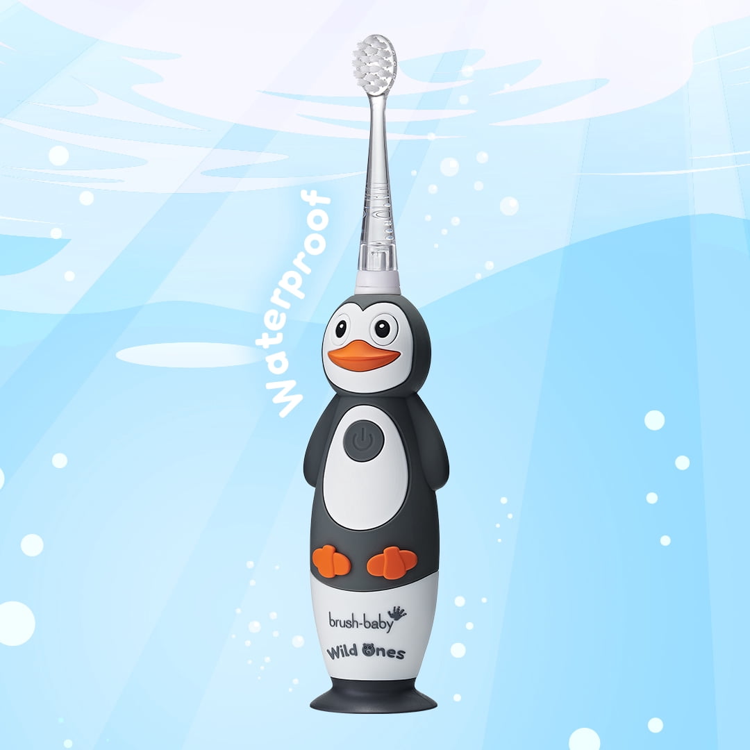 Brush-Baby WildOnes Kids Electric Toothbrush, Penguin Design, 2-Min Timer, 3 Brush Heads, Soft Bristles, Ages 0-10