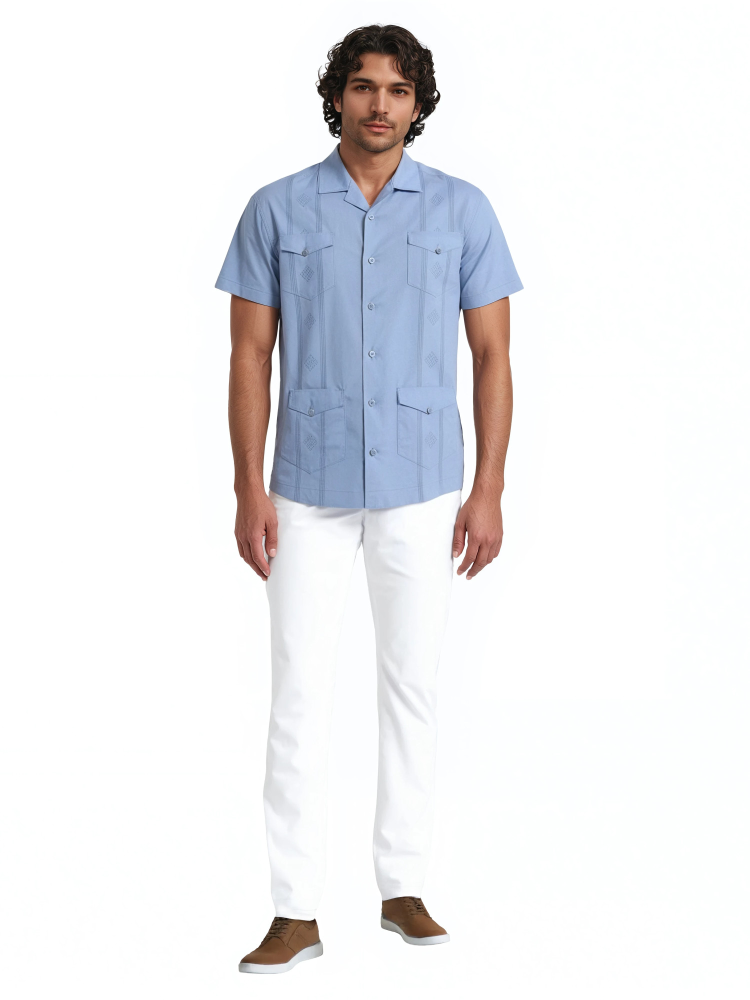 Havanera Men's and Big Men's Camp Collar Guayabera Short Sleeve Button-Down Shirt, Sizes S-5XL