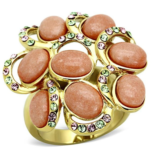 Alamode TK1102-10 Femmes IP Or Bague en Acier Inoxydable avec Synthétique en Orange - Taille 10