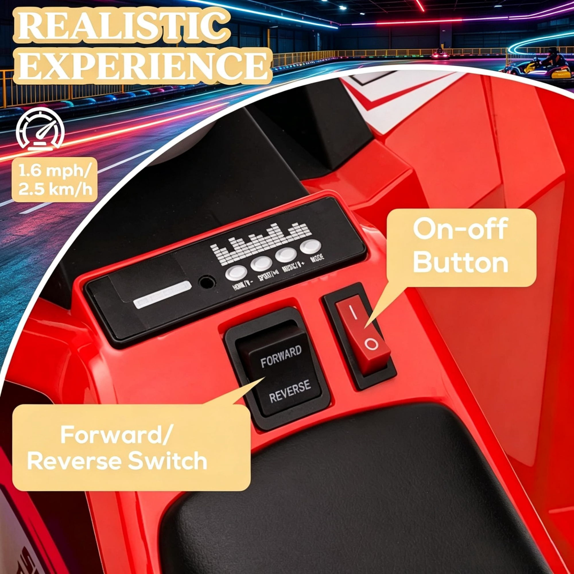 6V Electric Toy Car, Forward Backward with Wear-Resistant Wheels for 18-36 Months Old, Red