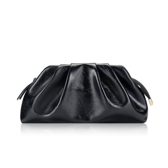 Milisente Womens Pleated Cloud Clutch Bag Shiny PU Leather Evening Purse Detachable Shoulder Strap For Wedding Prom Party(Black)