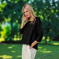 thumbnail image 4 of Holzkary 3/4 Sleeve Tops for Women Women's Round Neck Printed 3/4 Sleeves Blouse Tops Women's Blouse T Shirt Summer T Shirts Business Work Tee Top Black Xl, 4 of 7