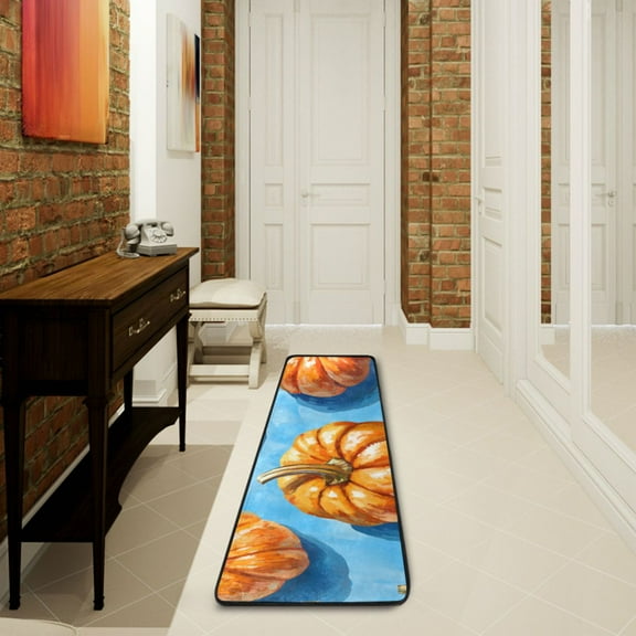 Many Pumpkins Blue Runner Rug Non Slip 72×24 in Ares Rugs for Bedroom Bathroom Living Room