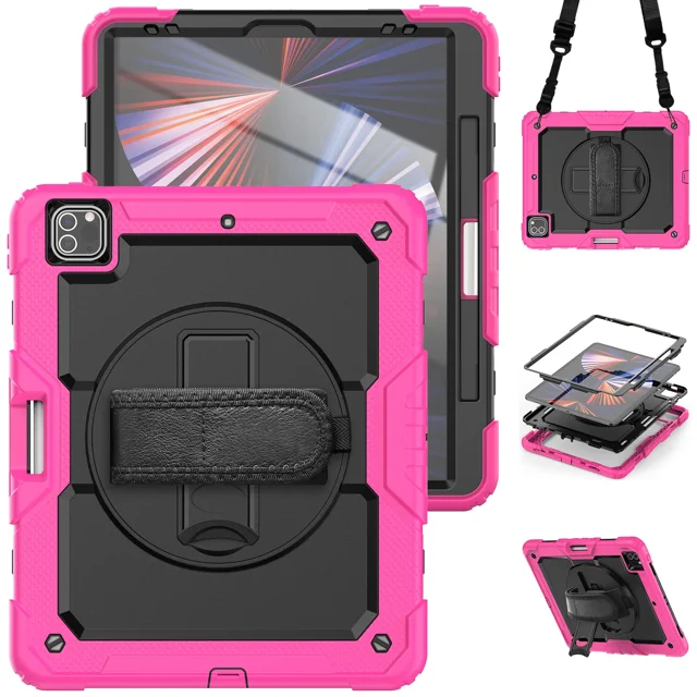 For iPad Pro 11 12.9 inch M2 2022 2021 2020 Case Shockproof Stand Tablet Cover iPad Air 4 5 10.9 10th Gen Cases+PET Screen+Strap BK-ROS iPad Air 5th 10.9