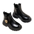 thumbnail image 2 of Black Chelsea Boots for Toddle Boys Girls Fashion Leather Side Zipper Kids Combat Ankle Booties, 2 of 5
