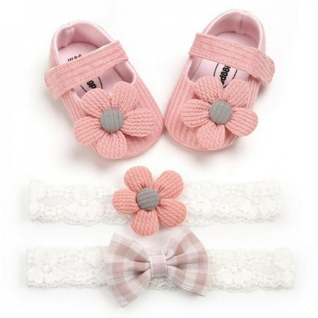 

Clearance!Autumn Baby Girl Anti-Slip Casual Walking Shoes Soft Soled Shoes+2 Headband 3 Suit Flower Sneakers Soft Soled First Walkers