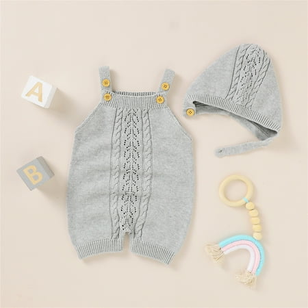 

Hunpta Newborn Infant Baby Knit Romper Cotton Sleeveless Boy Girl Sweater Clothes Jumpsuit 1 Piece With Hat Caps Outfits Set