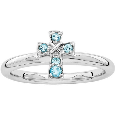 Stackable Expressions Blue Topaz Sterling Silver Rhodium Cross Ring