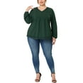 thumbnail image 2 of Agnes Orinda Women's Plus Size Fall Plain V Neck Elastic Long Sleeve Tops 2X Green, 2 of 5