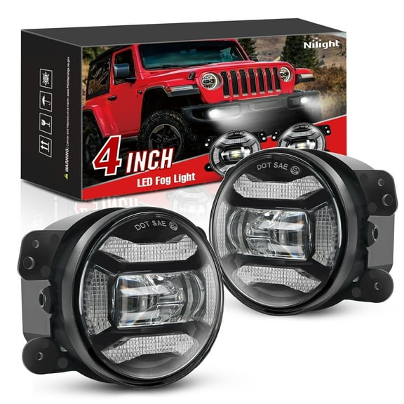 Nilight 4inch Led Fog Light Assembly Compatible with 2007 2008 2009 2010 2011 2012 2013 2014 2015 2016 2017 2018 Jeep Wrangler JK TJ LJ with DRL Driving OffRoad Clear DRL Fog Lamps