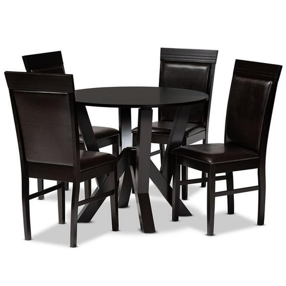 Bowery Hill Dark Brown Faux Leather Wood 5-Piece Dining Set