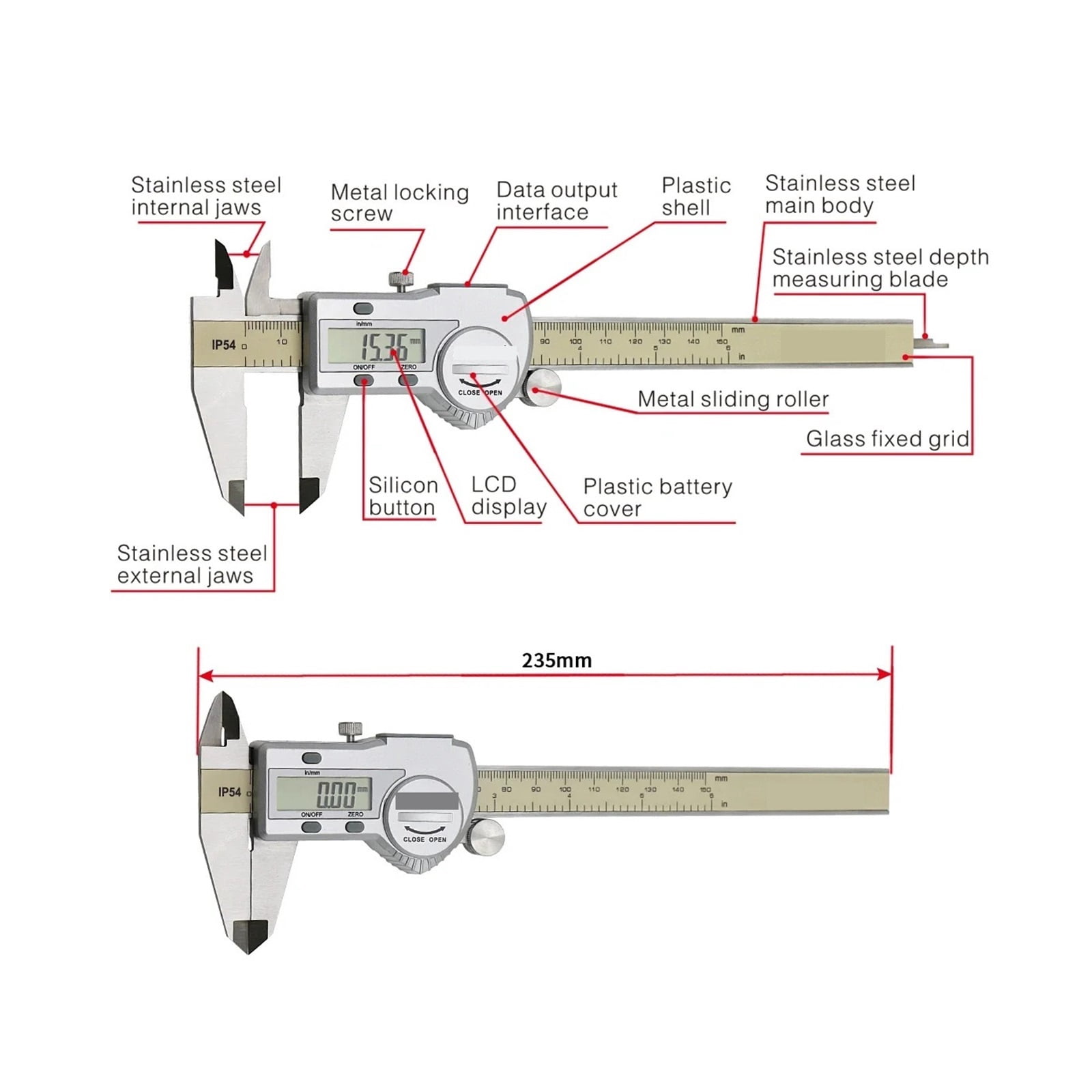Digital Caliper 0-150 Mm/6" Stainless Steel Digital Caliper Vernier Caliper Gauge Micrometer Electronic ,Easy to Use