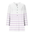 thumbnail image 4 of Uootdi Womens 3/4 Sleeve T Shirts Summer Tops Trendy V Neck Button Pinstripe Down Shirts Basic Tees Summer Outfits Pink Womens Tops, 4 of 5