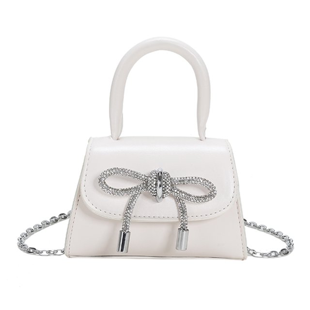 Mini bolso de noche con lazo de diamantes de imitación para mujer bolso Hobo elegante y bonito con correa de cadena de cuero PU