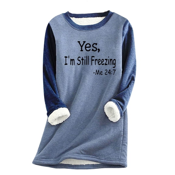 bnaln Yes I'm Still Freezing Jumpers for Women Sherpa Fleece Lined Sweatshirts Winter Jumper Casual Long Sleeve Thermal Pullover Sherpa Sweater Fuzzy Cozy Sweaters Loungewear