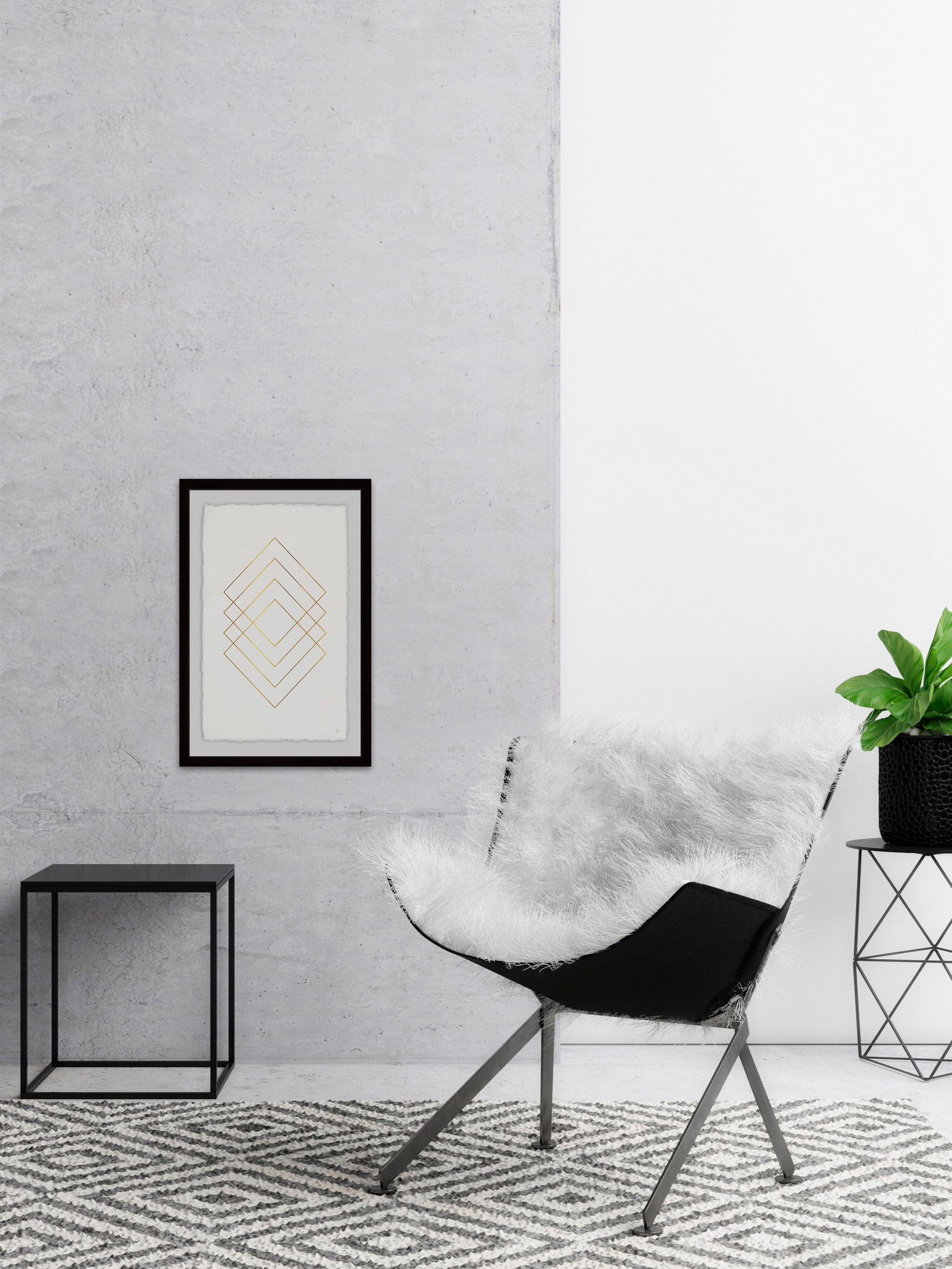 Golden Diamond Lines Framed Painting Print