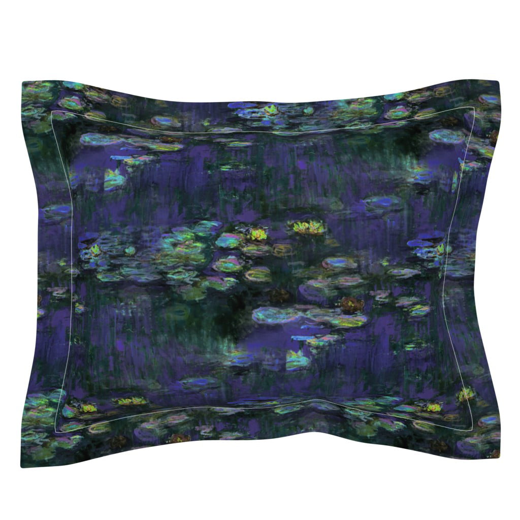 Flowers Monet Waterlilies Blue Throw Pillow Cover w Optional Insert by Roostery