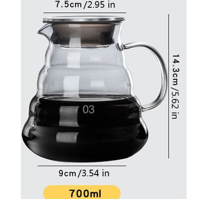 

V60 Pour Over Water Bottle Drip Coffee Pot 300/500/700ml Glass Range Tea Maker Coffee Pot Brewer Barista Percolator Clear Filter