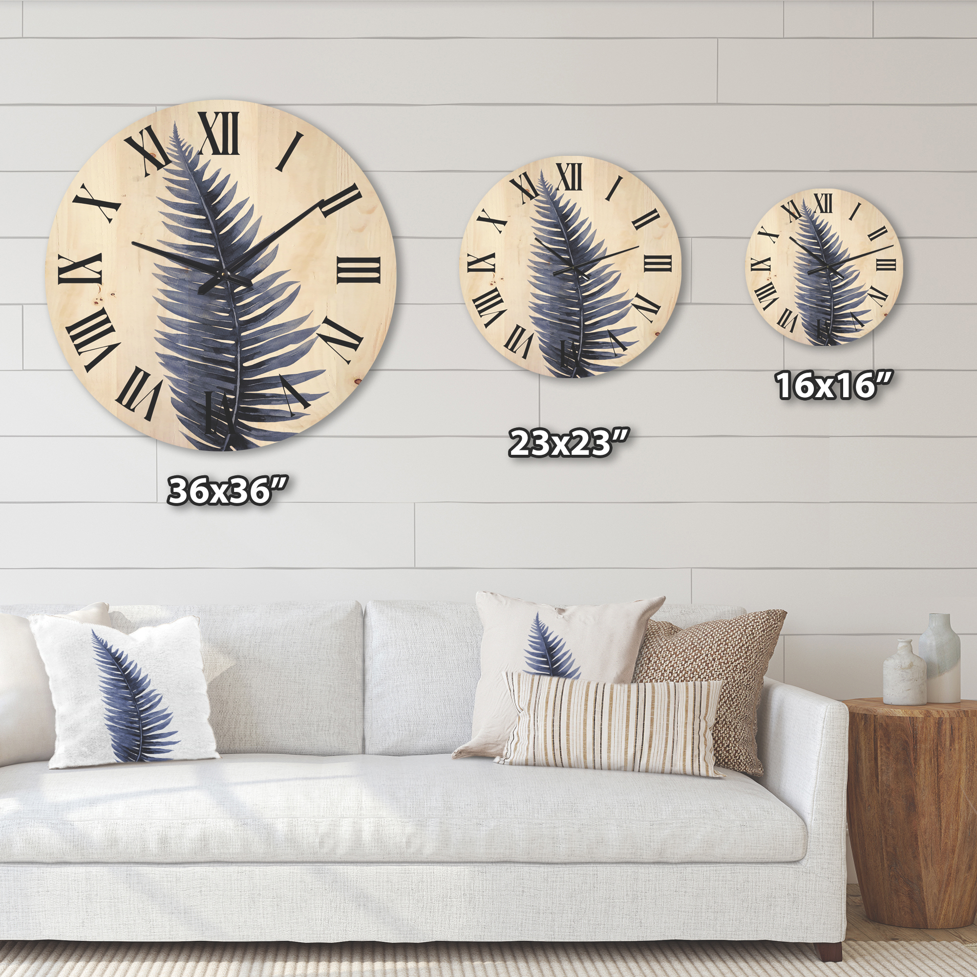 Designart 'Tropical Blue Watercolour Leaves On White' Bohemian & Eclectic Wood Wall Clock