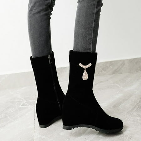 

Njoeus Women S Knee High Boots Cream Women S Knee High Boots Black Women Warm Solid Boots Round Toe Booties Wedge High Heel Boots Shoes Women S Knee High Boots