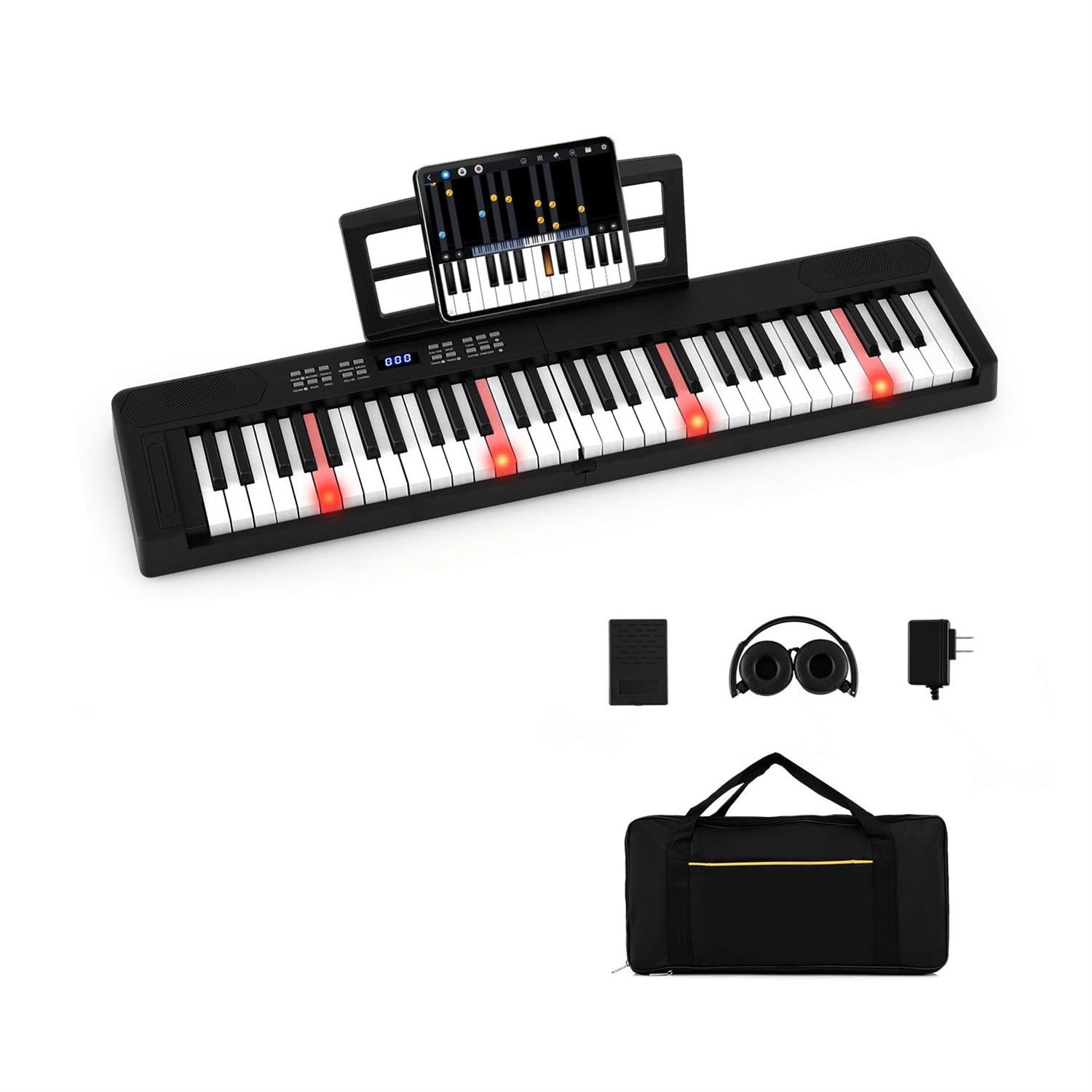 Spaco 61-Key Home & Stage Keyboard Piano, 800 Timbres & 600 Rhythms with Adjustable Stand, Black