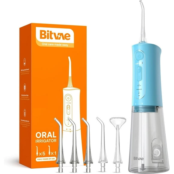 Bitvae Cordless Water Flosser: 3 Modes, 6 Jet Tips, USB Rechargeable Teeth Cleaner for Effective Dental Cleaning - Sky Blue