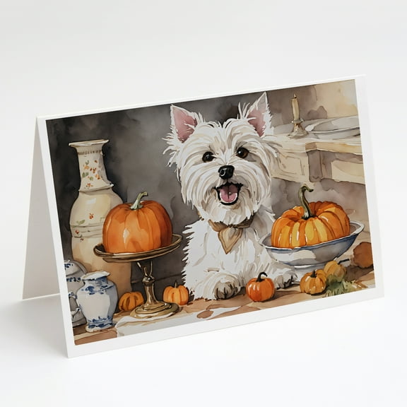 Westie Fall Kitchen Pumpkins Greeting Cards and Envelopes Pack of 8 7 in x 5 in