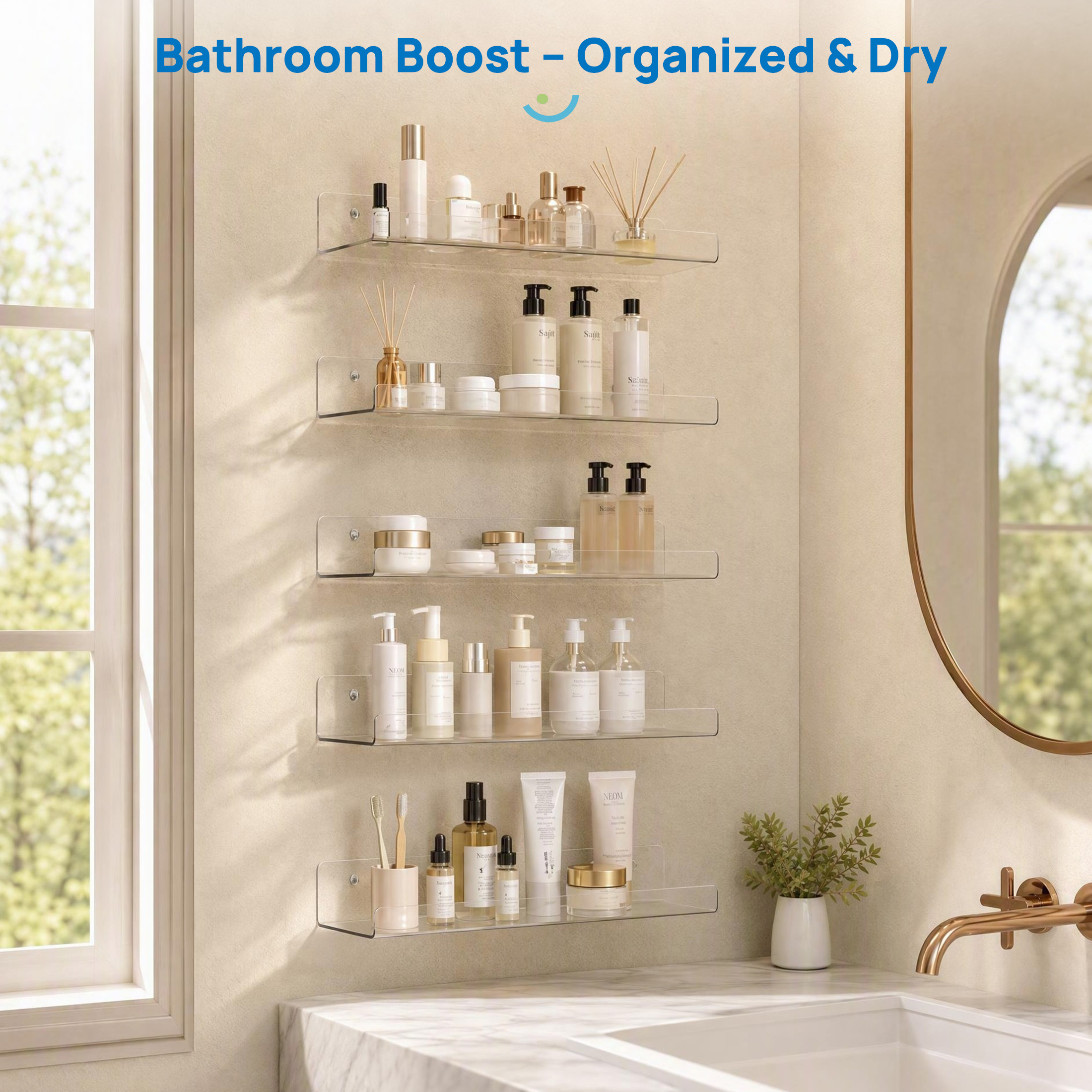 Sindcom 15-Inch Acrylic Floating Shelves, 5-Pack, Clear photo 6
