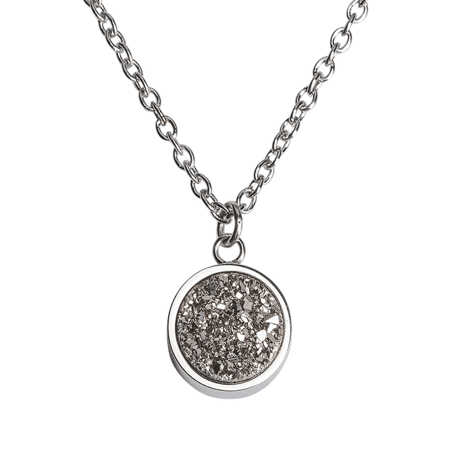 Collar de Mujer Con Cuarzo LuckyLy, Acero Inoxidable y Piedra Drusa, Modelo Anya plateado UNITALLA