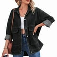 thumbnail image 3 of Chaqueta Vaquera de Mujer, Estilo Boyfriend, Extragrande, con Botones, Larga, Aberturas Laterales Negro y Gris XL, 3 of 9
