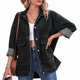 thumbnail image 3 of Chaqueta Vaquera de Mujer, Estilo Boyfriend, Extragrande, con Botones, Larga, Aberturas Laterales Negro y Gris M, 3 of 9