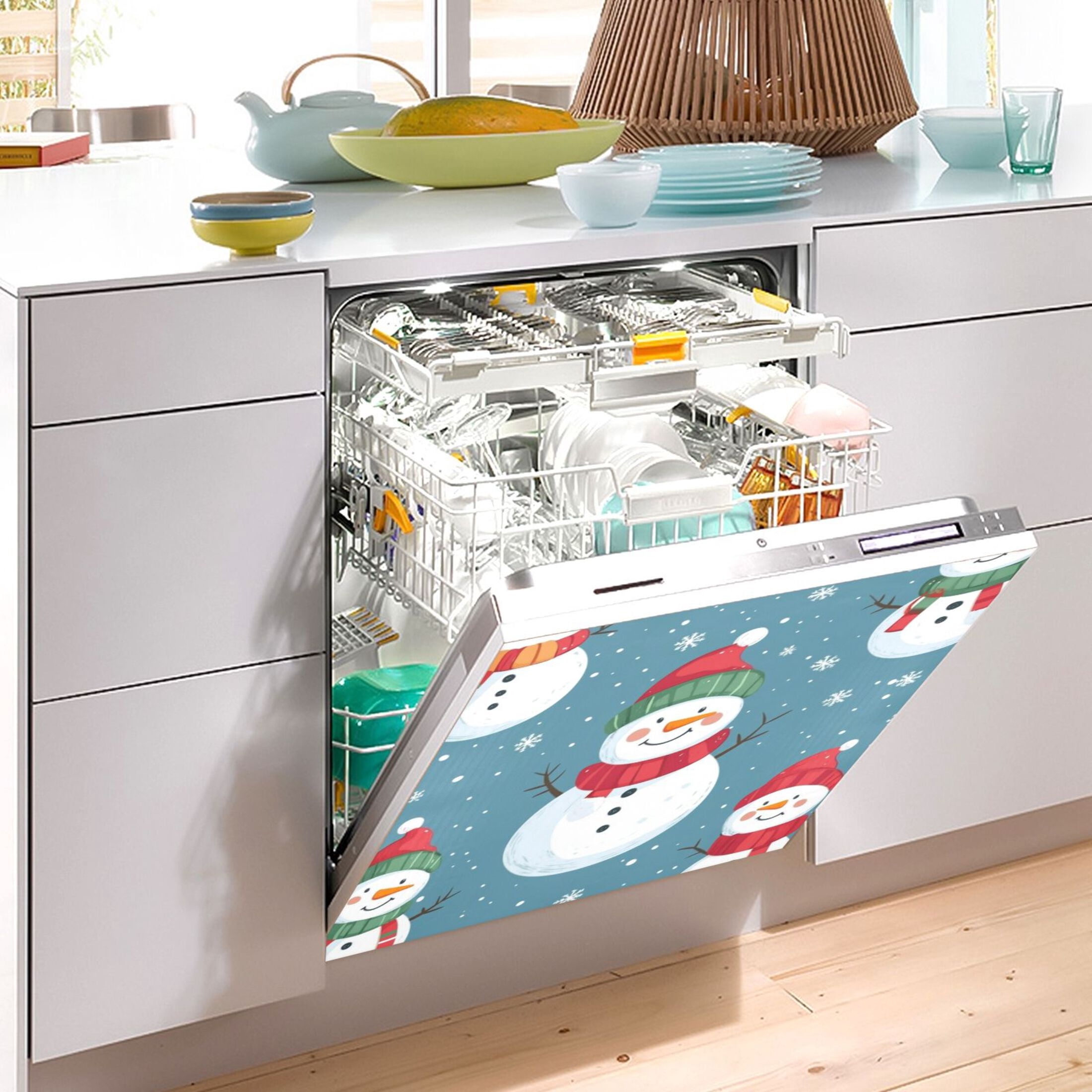 Dishwasher Magnetic Sticker 23x26 Inch Refrigerator Magnetic Sticker Washing Machine Magnetic Sticker Kitchen Panel Magnetic Sticker Home Decor Christmas Lovely Snowman