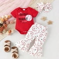 thumbnail image 2 of ANINEO Toddler Girls Boys Short Sleeve Baseball Letter Prints Romper Bodysuits Long Pants Headbands Outfits 3-6 Months, 2 of 9
