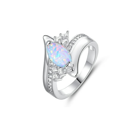 Sgs Market White Rhodium Plated Marquise Cut Fire Opal