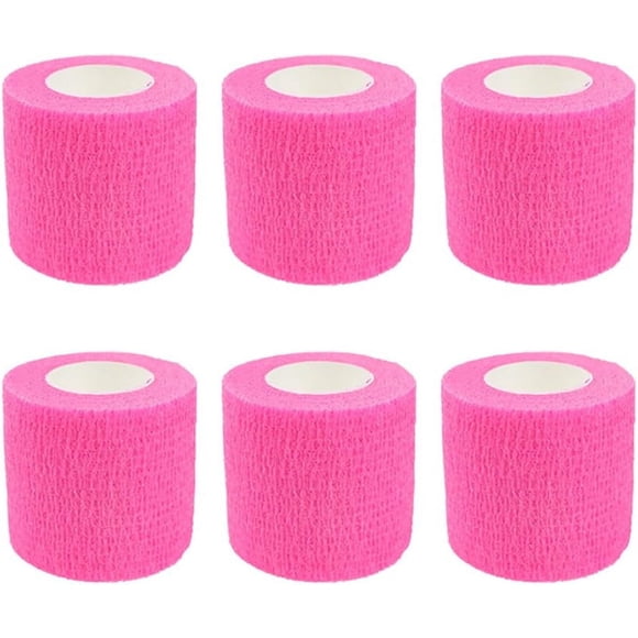 PinesC 6 Rolls 5cm Tearable Elastic Adhesive Bandages Stretchy Cohesive Bandages Vet Wrap Medical Tape Sticky Bandage Roll Wrist Knee Ankle Tapes Pink Pink