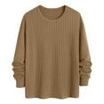 thumbnail image 3 of USNSM Mens Vintage Casual Solid Color Crewneck Shirts Slim Fit Knit Lightweight Ribbed Pullover Fall Winter Textured Dress Shirt Top Brown XXXL, 3 of 6