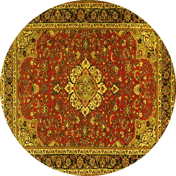 Ahgly Company Indoor Round Medallion Yellow Traditional Area Rugs, 6' Round