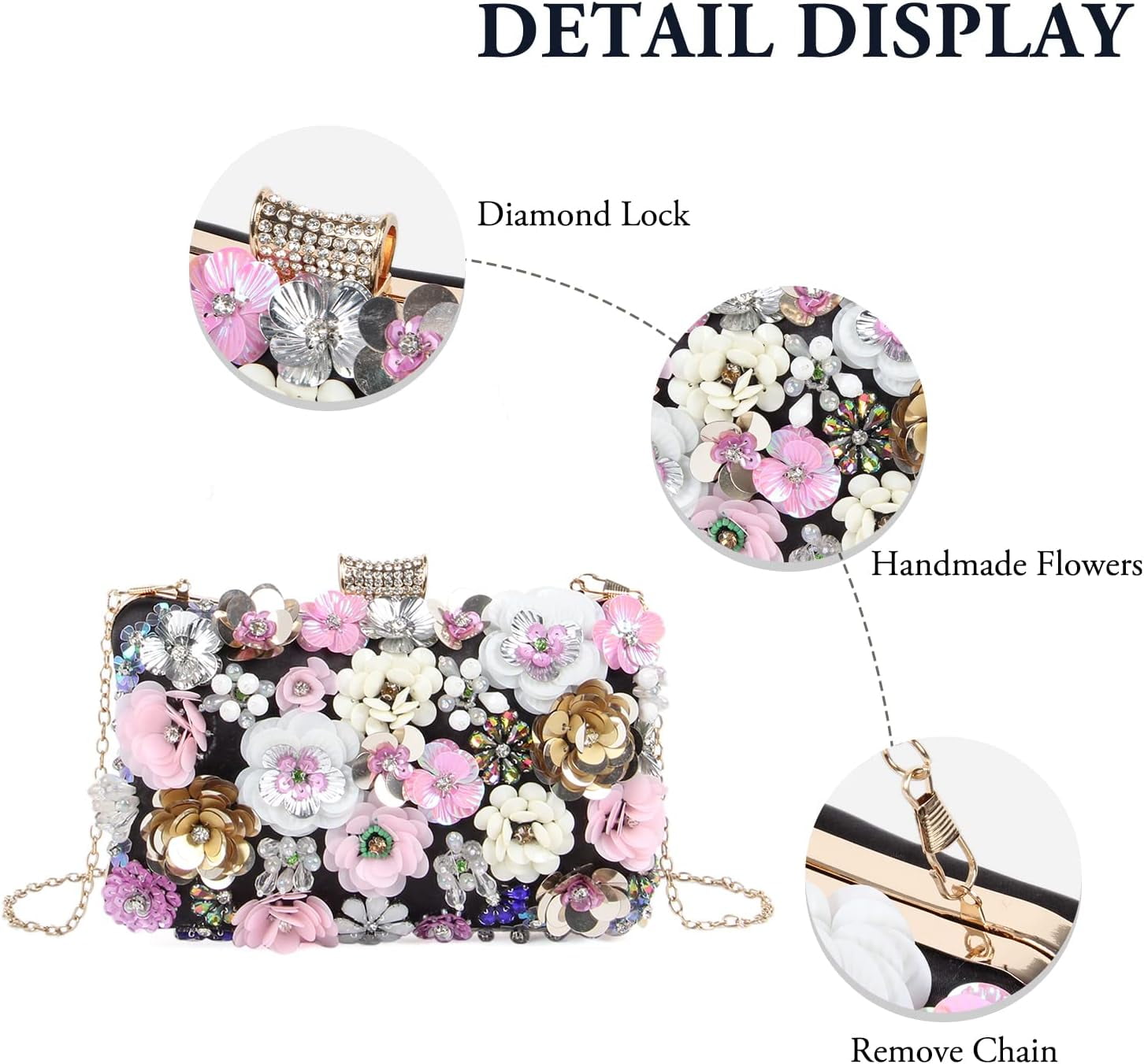 Women Elegance Floral Evening Clutch Purse Bags Flowers Beads Wedding Tote Bags Bride Shoulder Handbags
