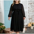 thumbnail image 7 of Diufon Womens Plus Size Chiffon Dress Solid Color Midi Dresses Round Neck Long Sleeve Dress, 7 of 7