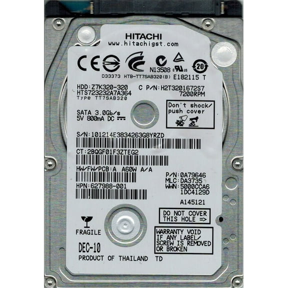 Hitachi HTS723232A7A364 P/N: 0A79646 MLC: DA3735 320GB