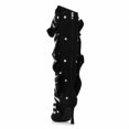 thumbnail image 6 of Women's Sparkly Rhinestone Fold-Over Stiletto High Heel Knee High Boots Sexy Black Suede Pointed Toe Back Zipper Tall Boots with Snap Button, 6 of 8