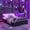 Purple+Black, variant on Queen Size Gaming Bed with 7-Color LED Headboard, Side-Lift Hydraulic Storage Platform Bed, Cyberpunk Geometric Pattern for Gamers and Gen Z, Black and Purple