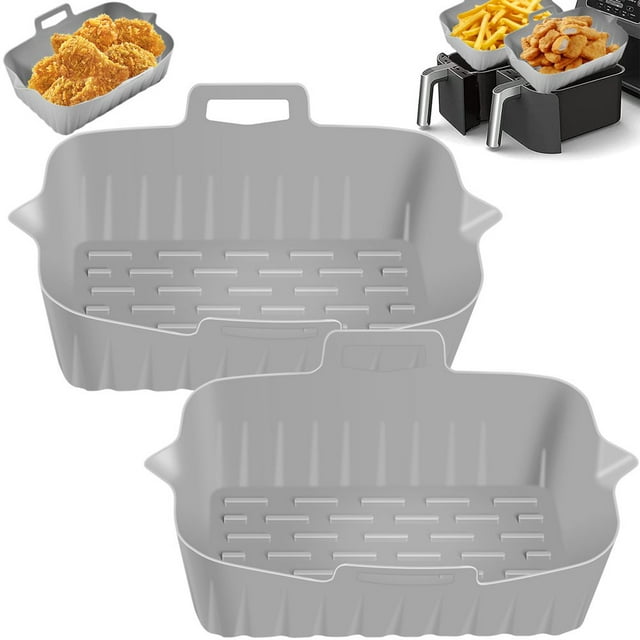 2PCS Air Friteuse Pot de Silicone avec Poignée Réutilisable Air Friteuse Doublure Résistant à la Chaleur Air Friteuse Panier en Silicone Rectangle Cuisson Pan Air Friteuse Accessoires Doublures