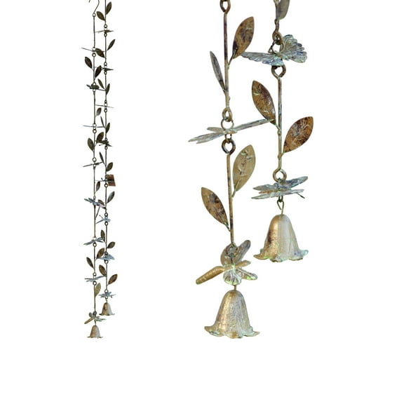 Hanging Rain Chain Set (2 Pack, Dragonfly, Butterfly, 36 in ea) Decorative Chime Downspout Gutter Replacement Diverter